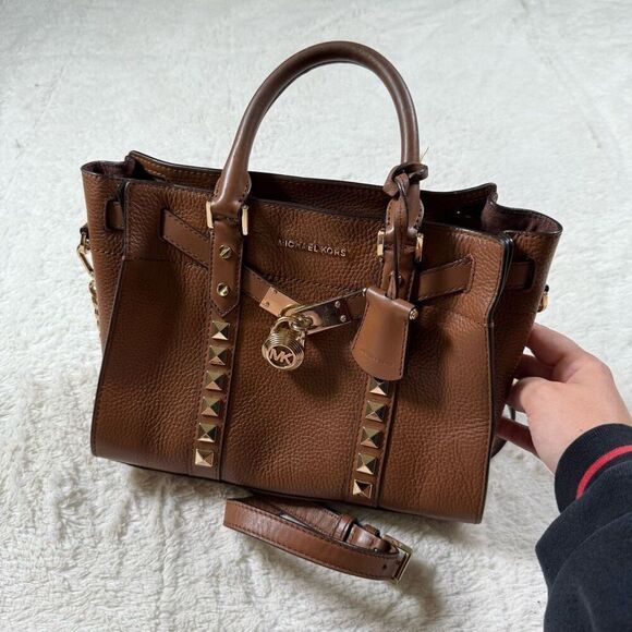 Michael Kors Nouveau Hamilton Small Studded Leather Satchel Purse - Picture 1 of 11